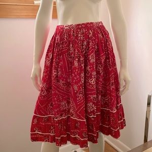 Vintage Red Paisley 50’s 60’s Full Summer picnic skirt  bandana ricrac  trim